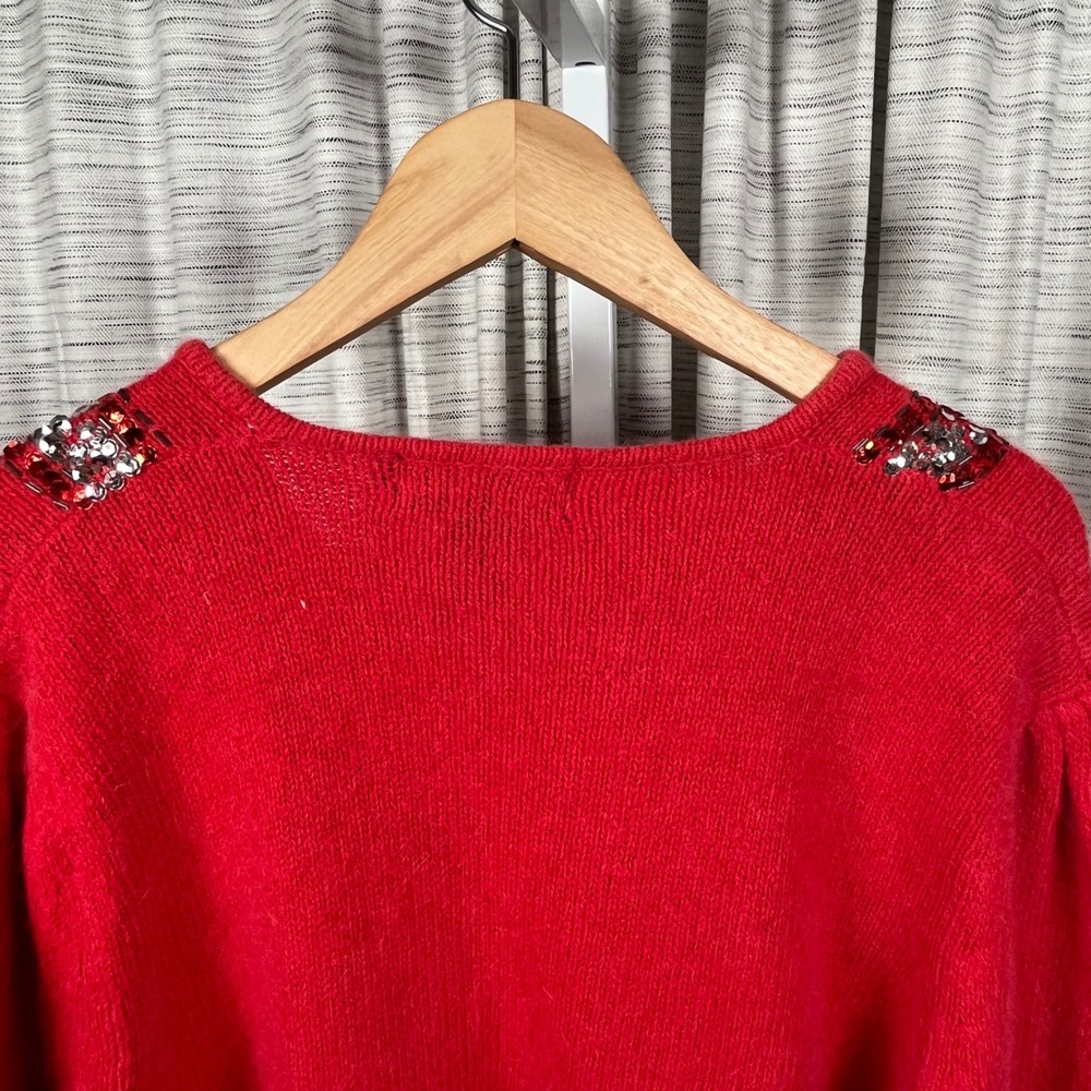 Le Chois Sweater Red Womens Large Silk Angora Sequin Bow Holiday Vintage - Picture 6 of 7